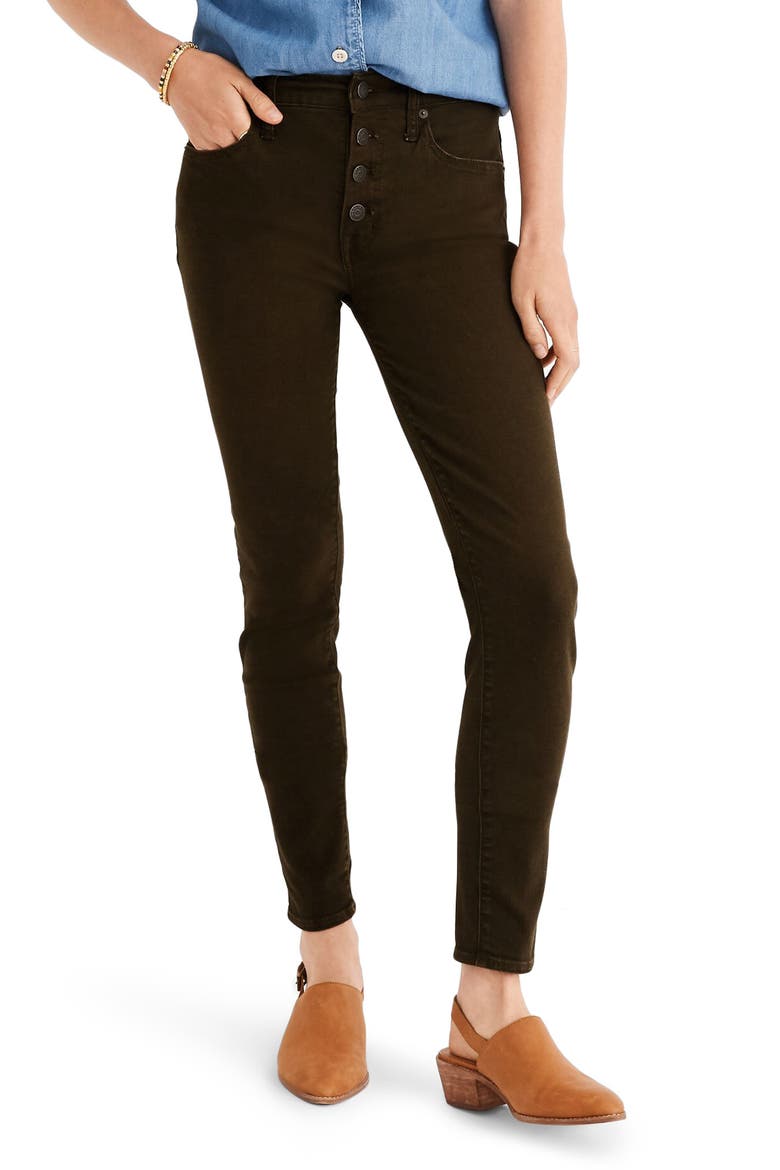 9-Inch Mid-Rise Skinny Jeans: Garment Dyed Button Front Edition, Main, color, DRIED OLIVE