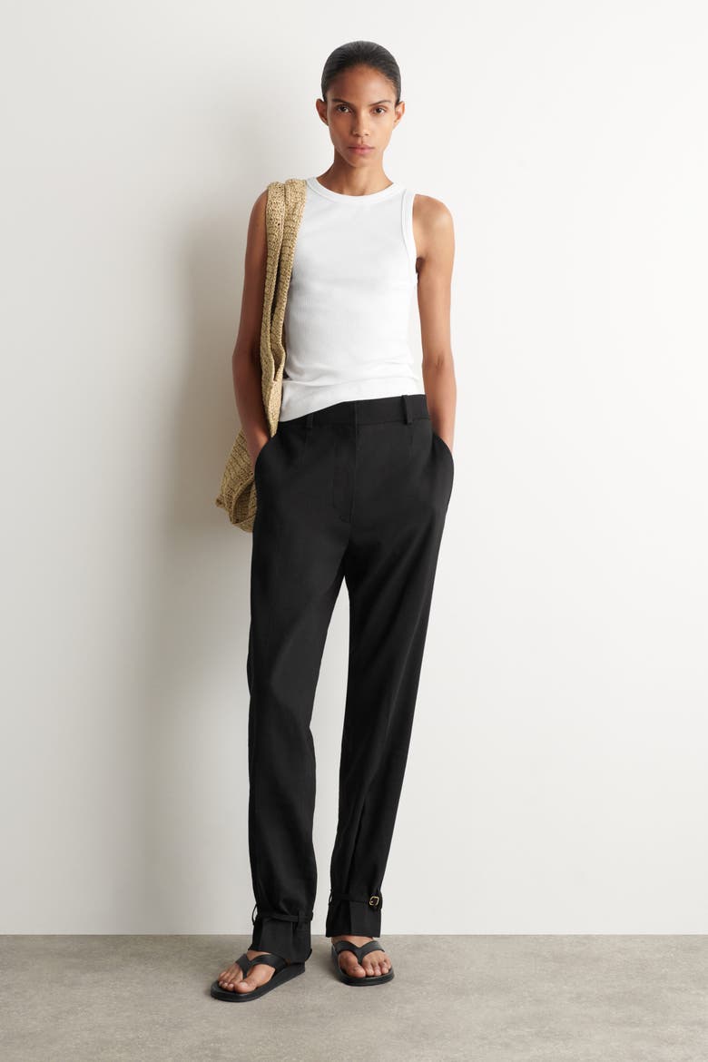 Linen Straight-Leg Pants, Alternate, color, BLACK