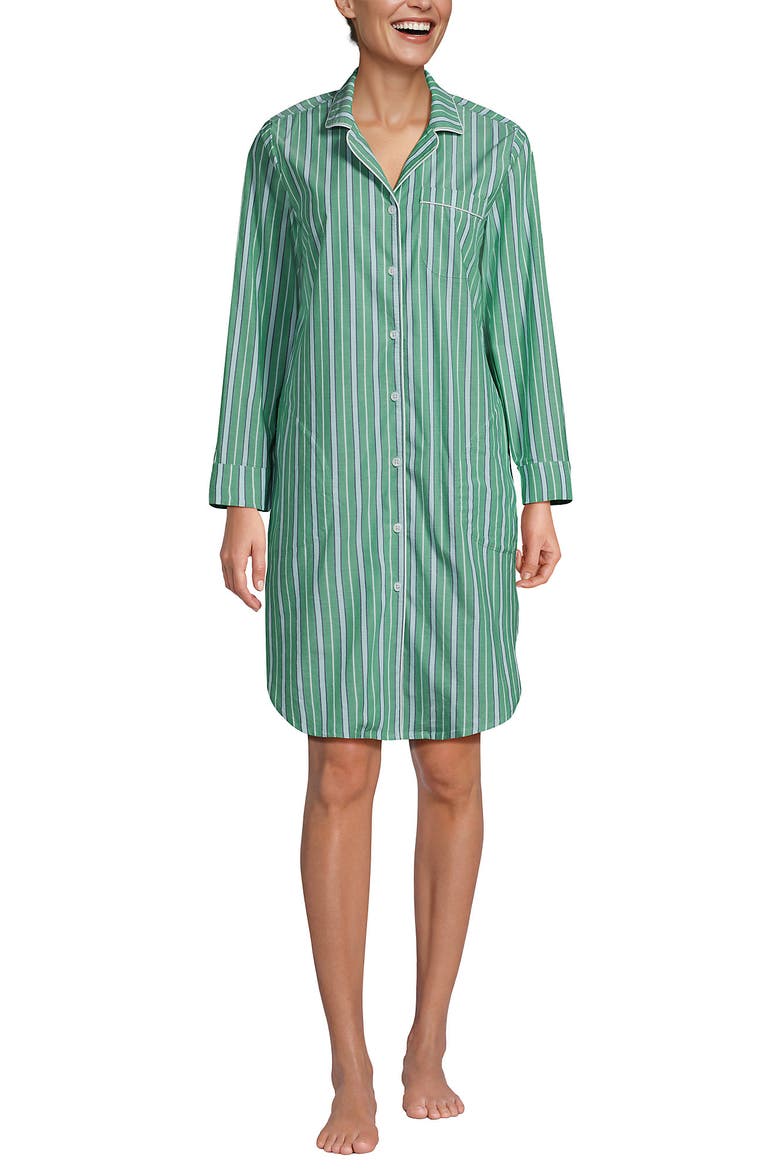 Cotton Poplin Long Sleeve Sleepshirt Nightgown, Alternate, color, Vibrant Clover Multi Stripe