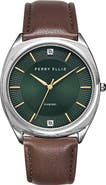 Perry Ellis Diamond Ultra Thin Faux Leather Strap Watch, 42mm