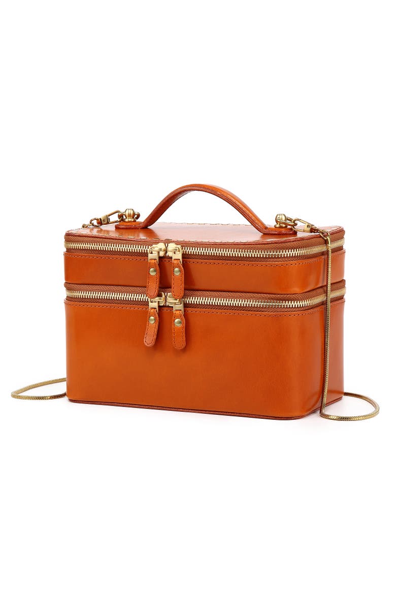 Ixia Genuine Leather Vanity Mini Trunk, Main, color, Caramel