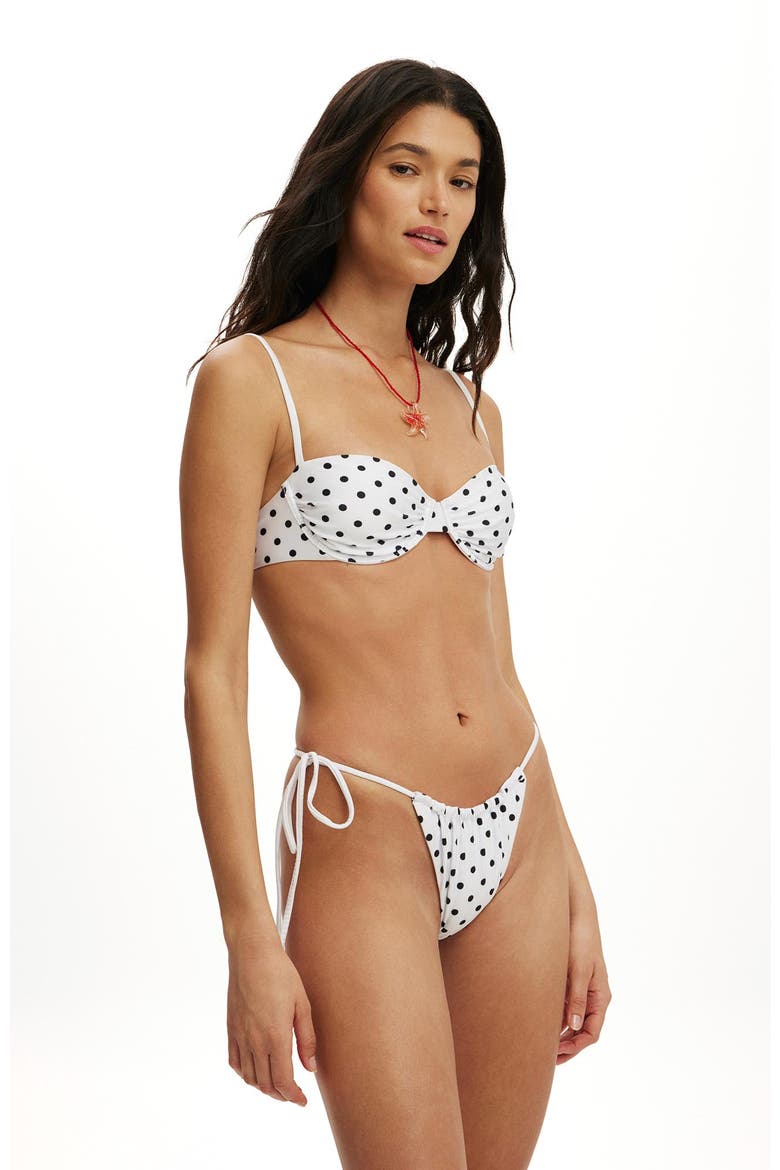 Women's Side Tie Gathered Brazilian Bikini Bottom, Alternate, color, Missy Spot White Wash