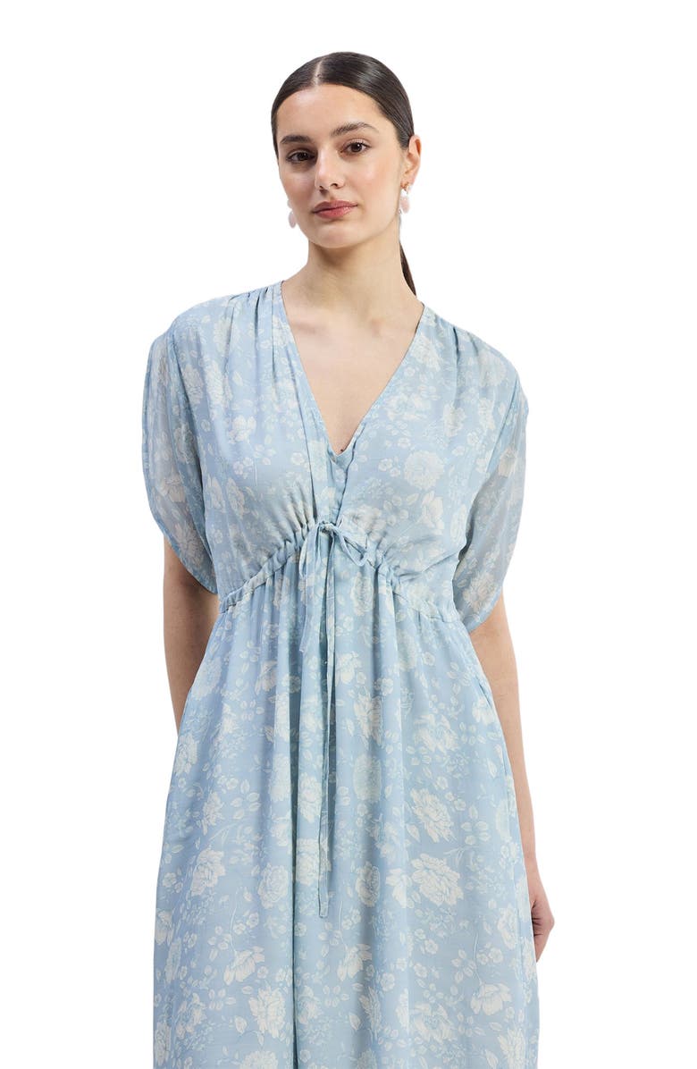 Reistor Maxi Gathered Dress in Blue Florals, Alternate, color, Floral Whispers