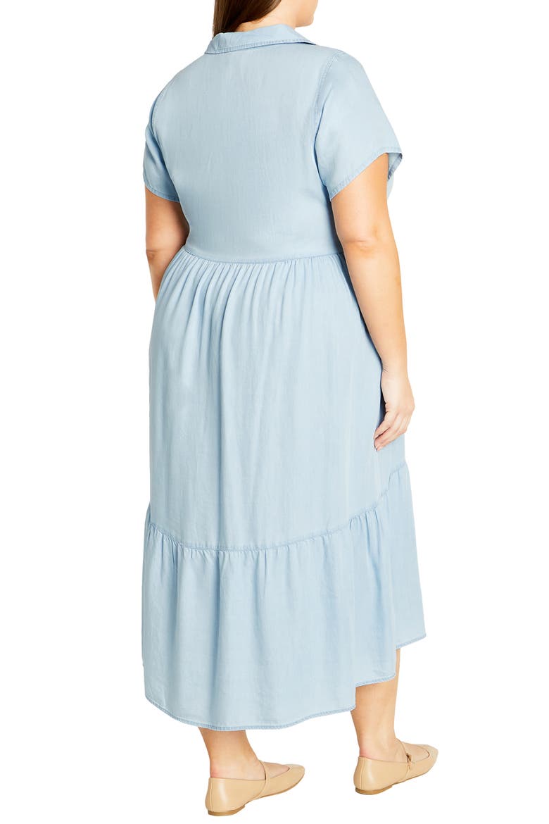 Shyla Tiered Chambray Midi Shirtdress, Alternate, color, LIGHT WASH