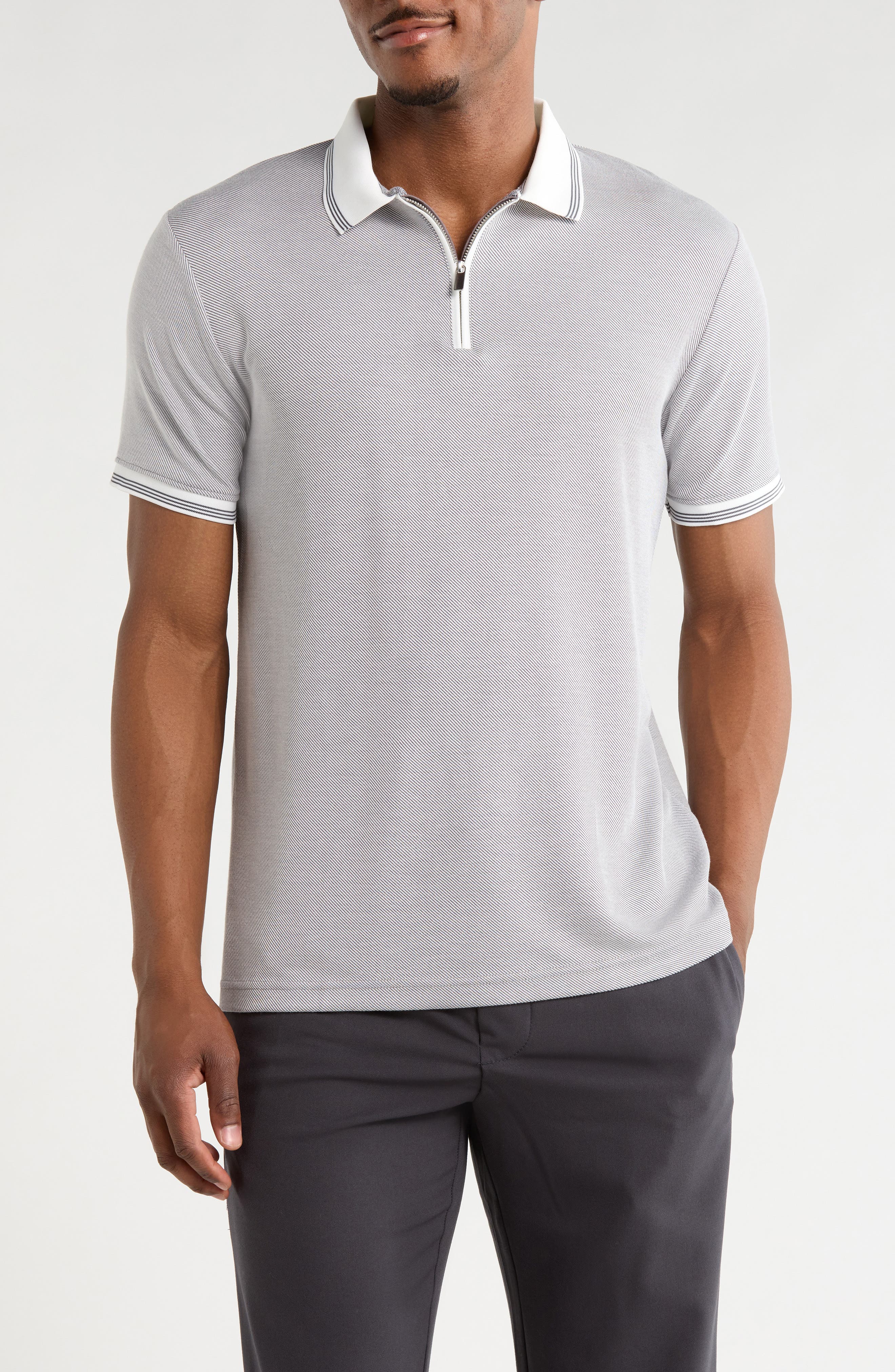 DENIM AND FLOWER Tipped Quarter Zip Polo