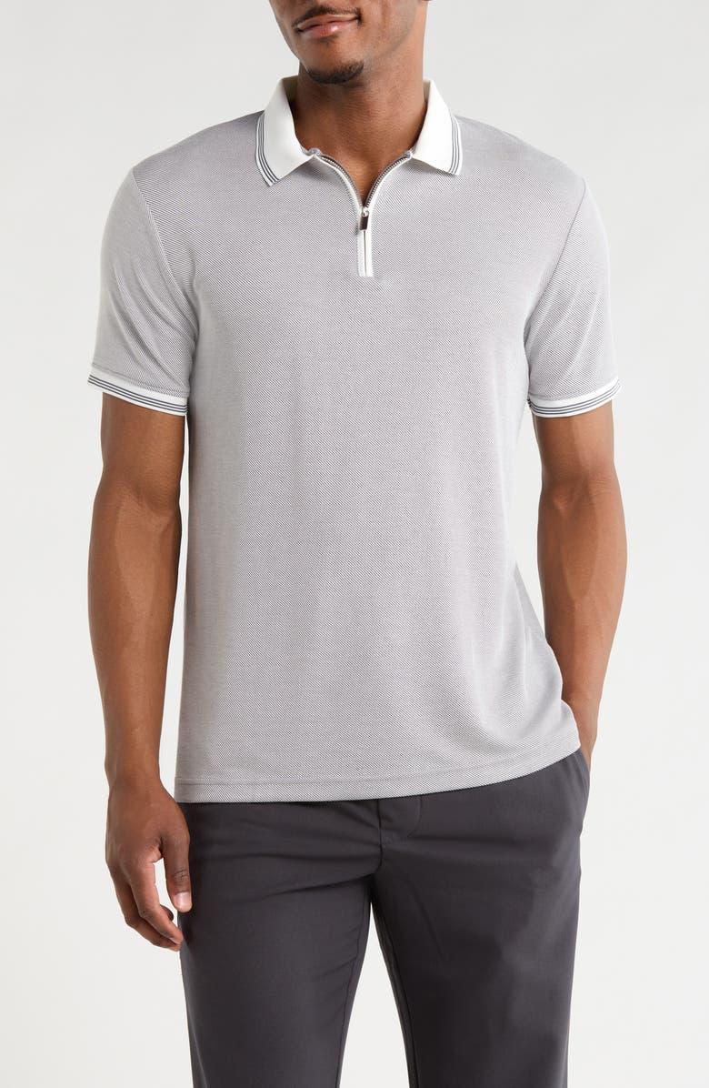 DENIM AND FLOWER Tipped Quarter Zip Polo, Main, color, Charcoal