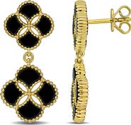 Julianna B. Black Agate Quatrefoil Drop Earrings Plated-Silver