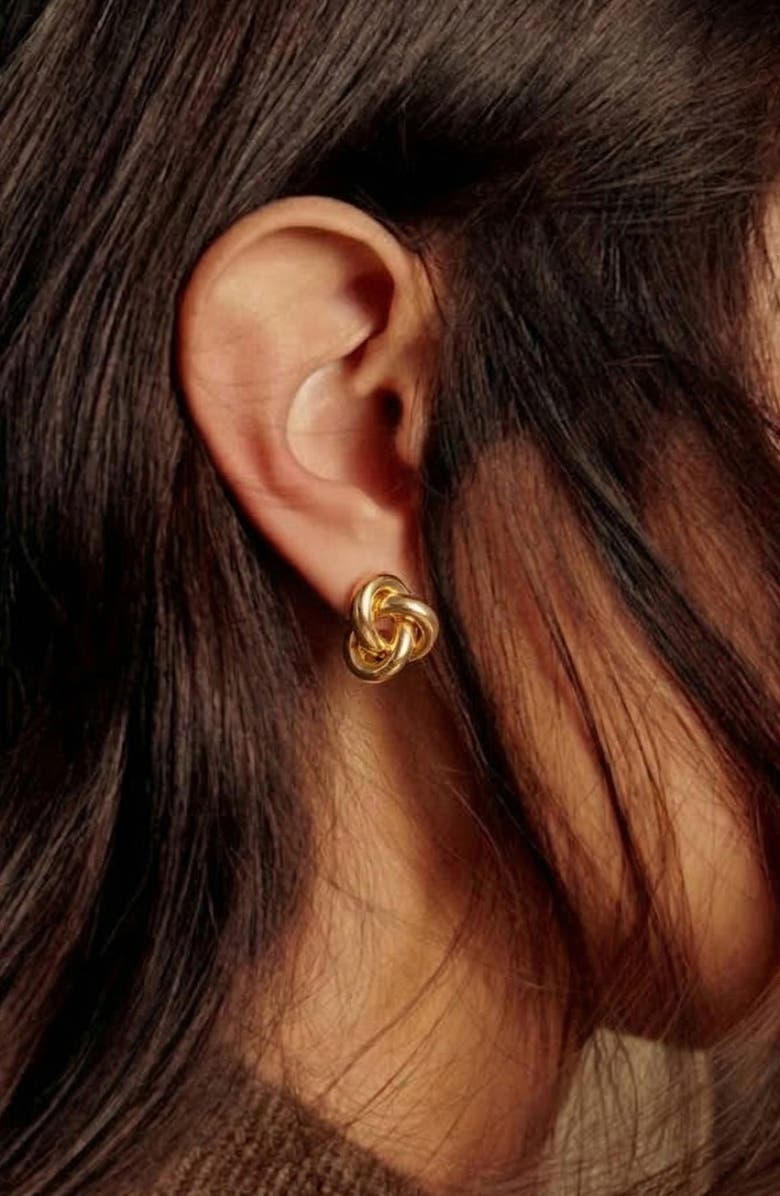 YOJ Seva Midi Face on Stud Earrings in Gold, Alternate, color, Gold