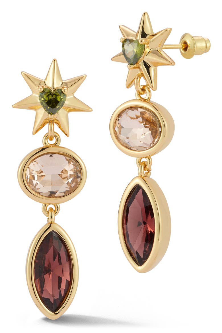 Crystal Triple Drop Earrings, Main, color, GOLD