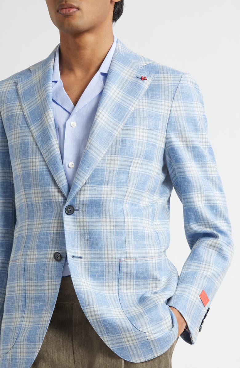ISAIA Marechiaro Plaid Silk Blend Hopsack Sport Coat, Alternate, color, Pastel Blue