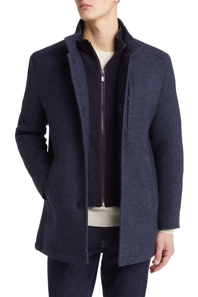 Upton Bib Insert Wool Blend Car Coat, Main, color, NAVY
