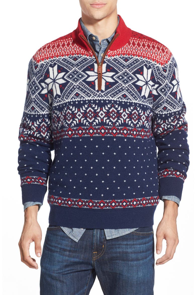 Fair Isle Quarter Zip Sweater, Main, color, DEEP BAY