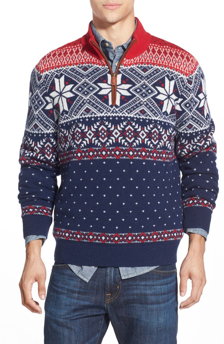 vineyard vines Fair Isle Quarter Zip Sweater, Main, color, 