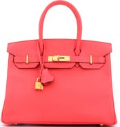 Pre-Owned Hermes Birkin Handbag Red Epsom with Gold Hardware 30