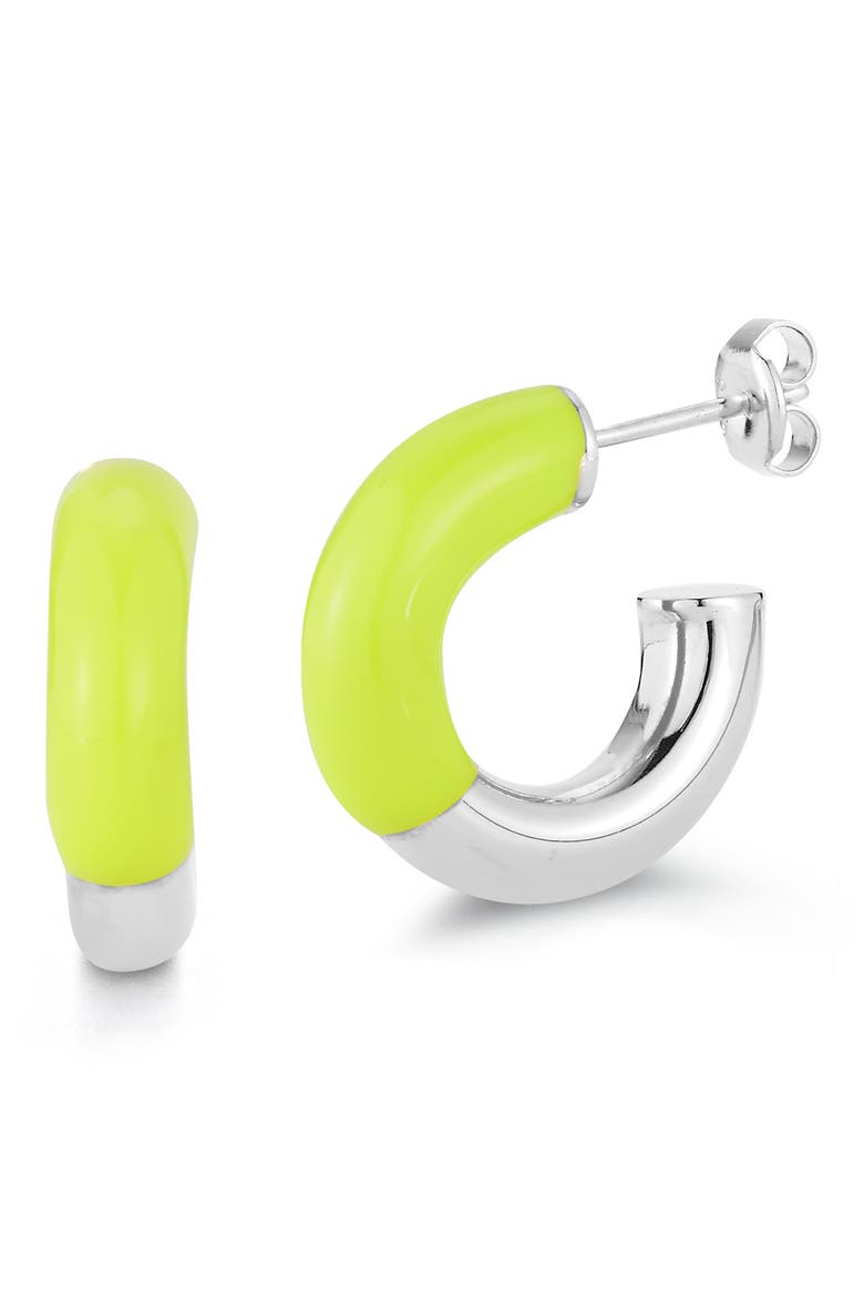 Enamel Hoop Earrings, Main, color, SILVER