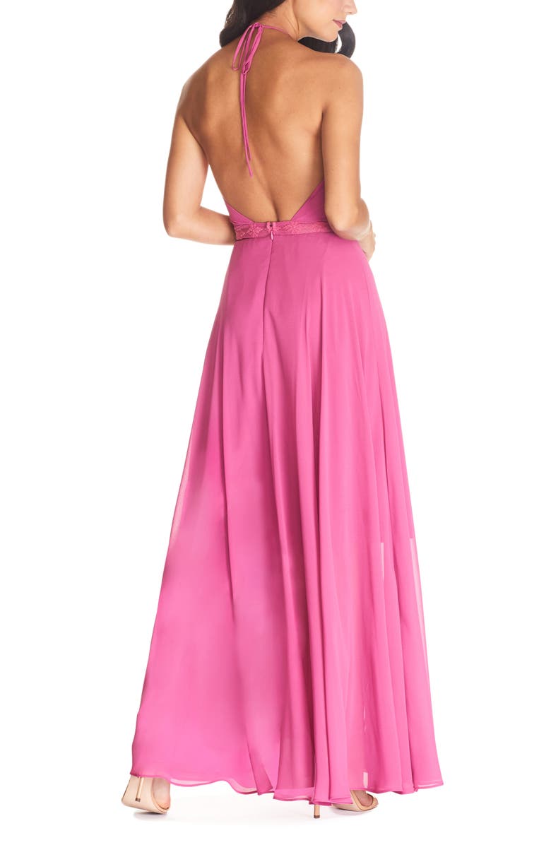 Dress the Population Odette Halter Neck Chiffon Maxi Dress, Alternate, color, 