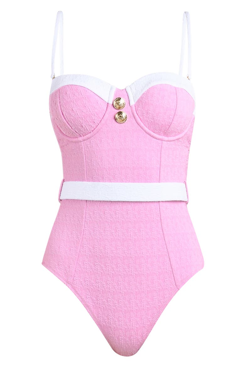 Amie Colorblock Jacquard One-Piece Swimsuit, Alternate, color, BLUSH