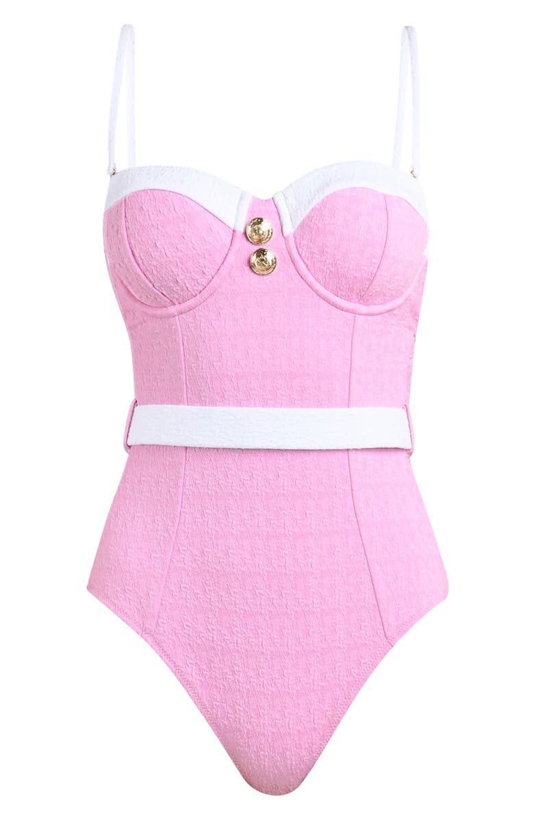 L'AGENCE Amie Colorblock Jacquard One-Piece Swimsuit, Alternate, color, Blush