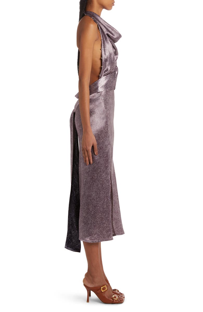 Bottega Veneta Beaded Print Cupro Twill Halter Dress, Alternate, color, 5206 Lilac/ Midnight