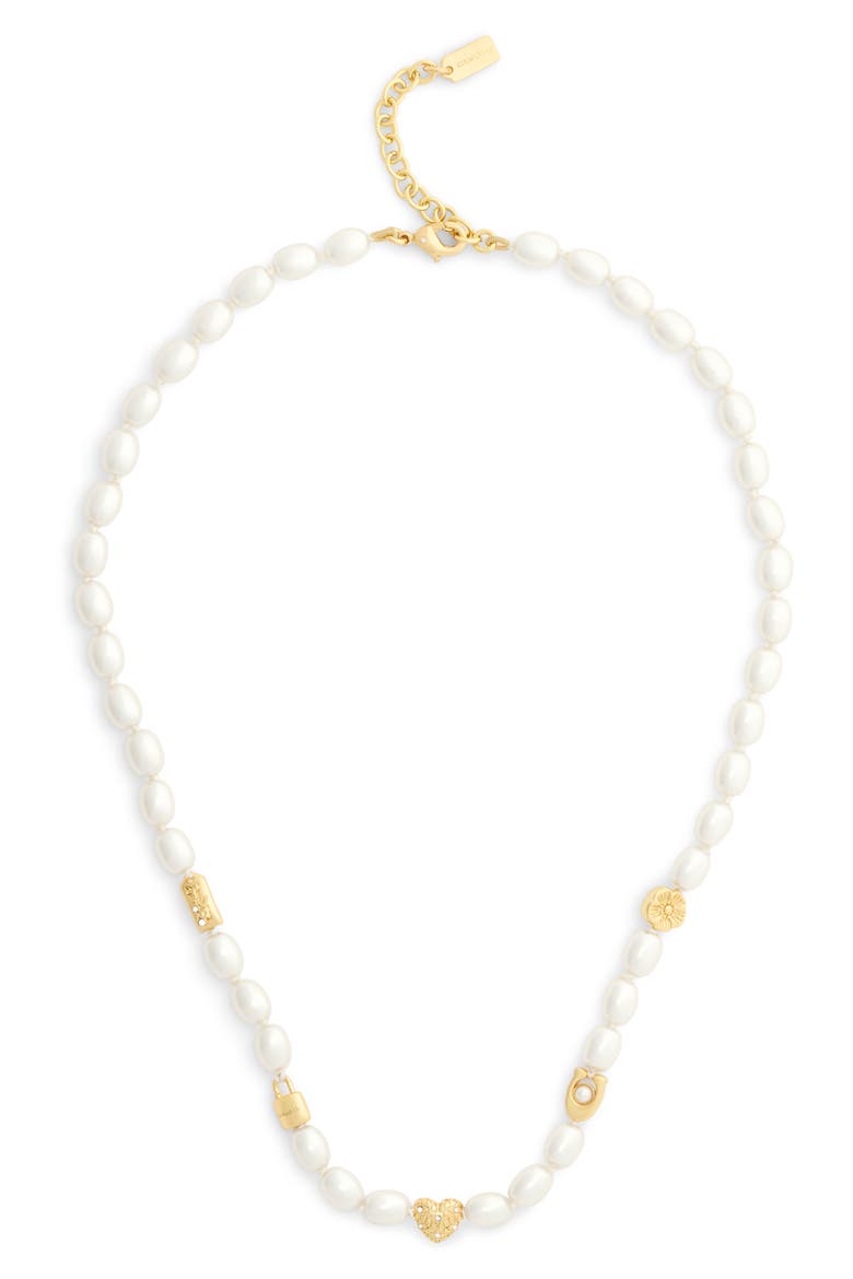 Iconic Faux Pearl Beaded Station Necklace, Main, color, PEARL/ GOLD