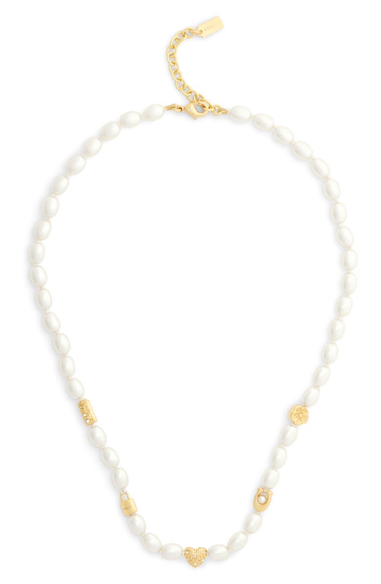COACH Iconic Faux Pearl Beaded Station Necklace, Main, color,