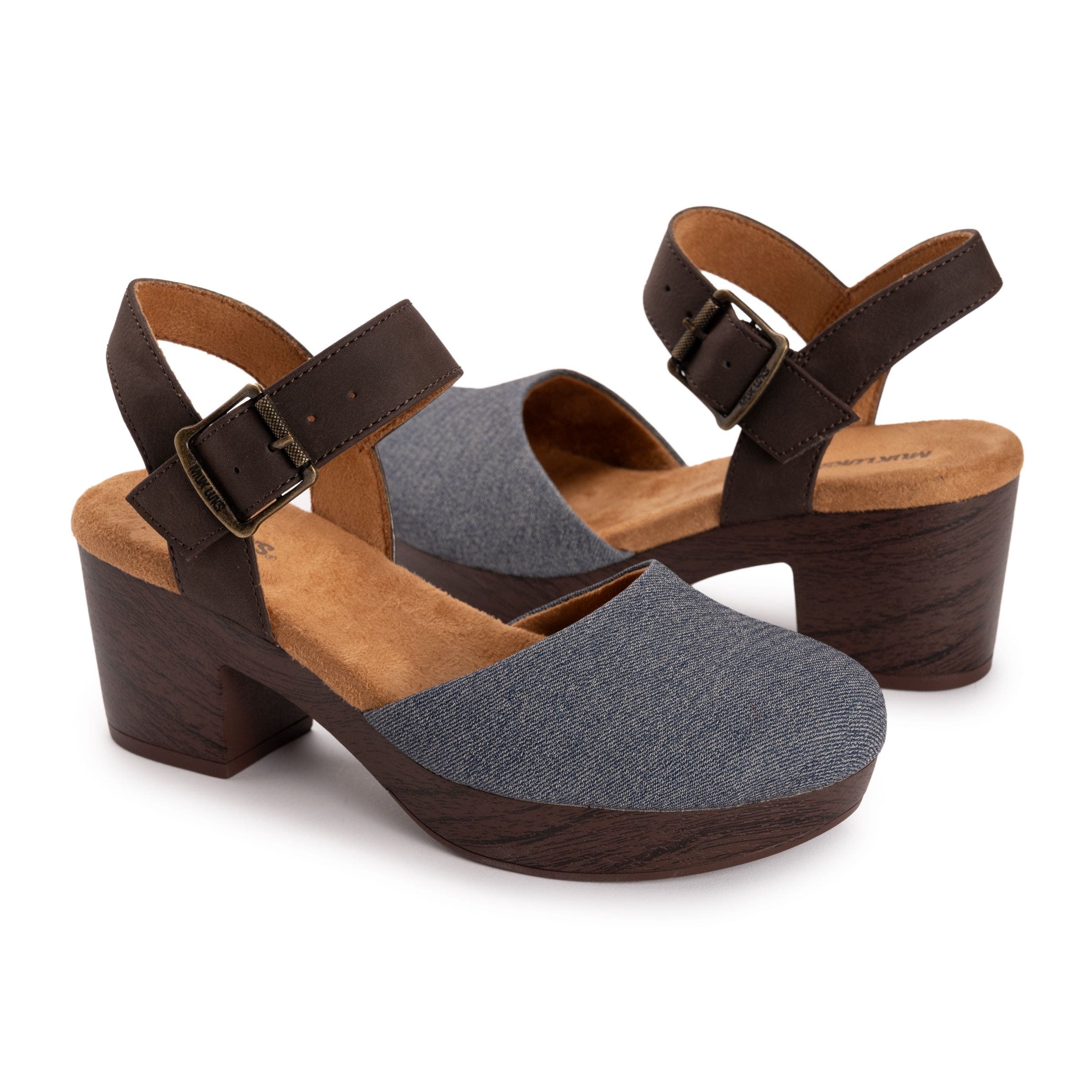 Merritt Quarter Strap Clog, Alternate, color, Denim/ Dark Brown