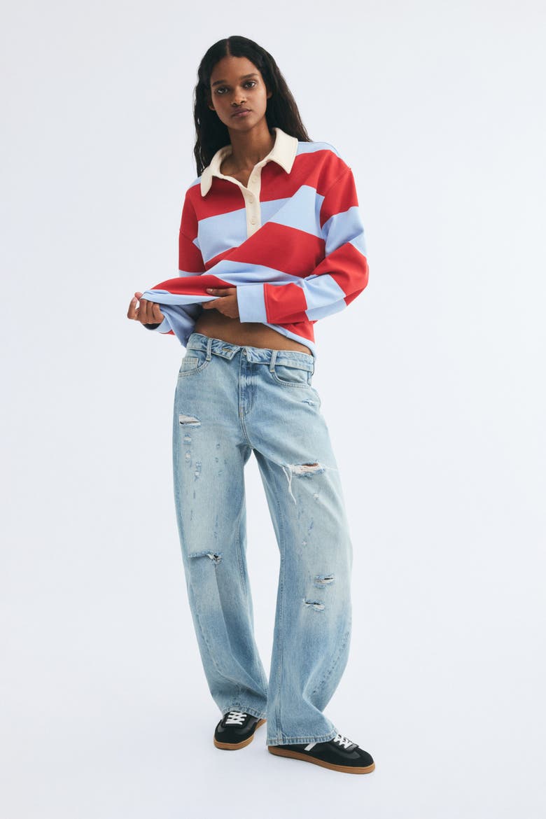 Cotton Rugby Shirt, Main, color, Light blue/striped