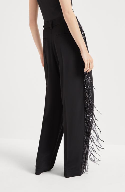 Brunello Cucinelli Crepe Waterfall-embroidery Relaxed Tailored Trouers In Black