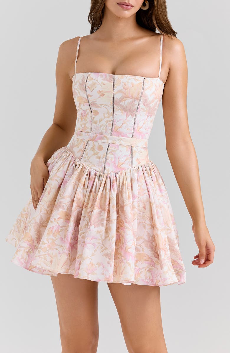 HOUSE OF CB Ysabella Stretch Cotton Minidress, Alternate, color, Pink Floral Print