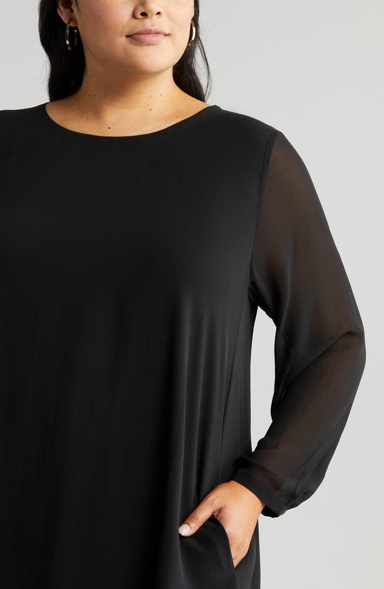 Eileen Fisher Sheer Long Sleeve Silk Georgette Dress, Alternate, color, 