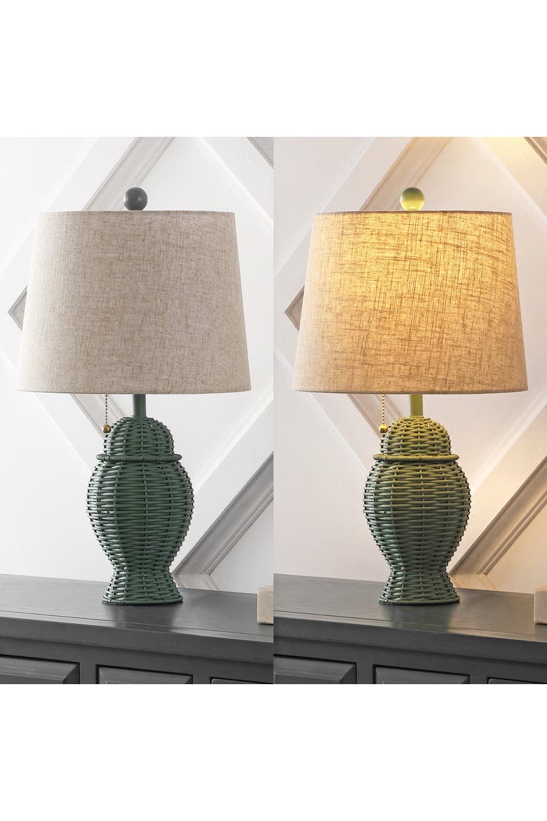 Margie Wicker 20.5" Bohemian Rustic Iron LED Table Lamp, Alternate, color, Green