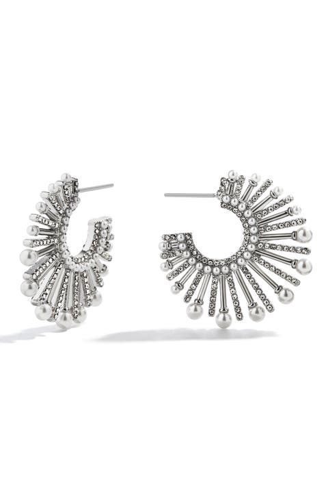 Jordan Sunburst Crystal & Faux Pearl Hoop Earrings