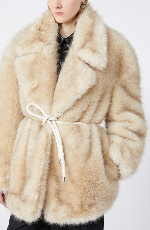 Sportmax Belted Faux Fur Coat With Long Sleeves In Neutral