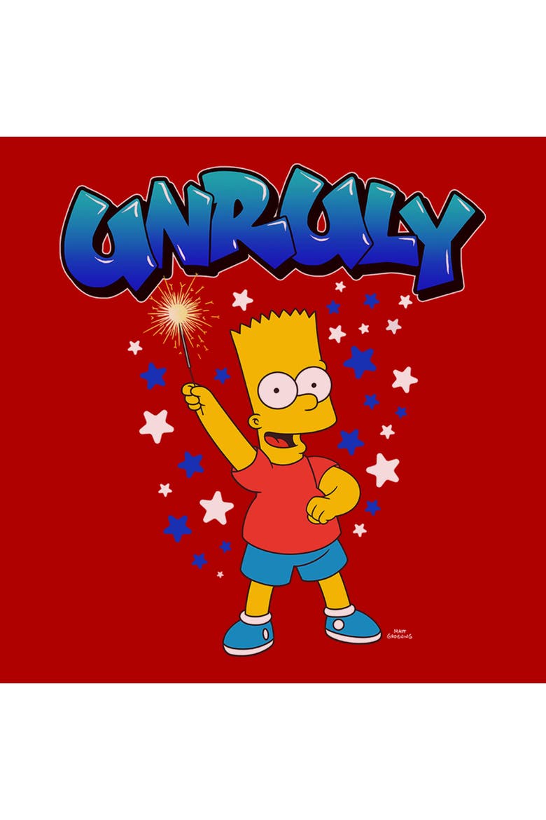 Junior's Bart Unruly Sparkler Short Sleeve Graphic T-Shirt, Alternate, color, Red