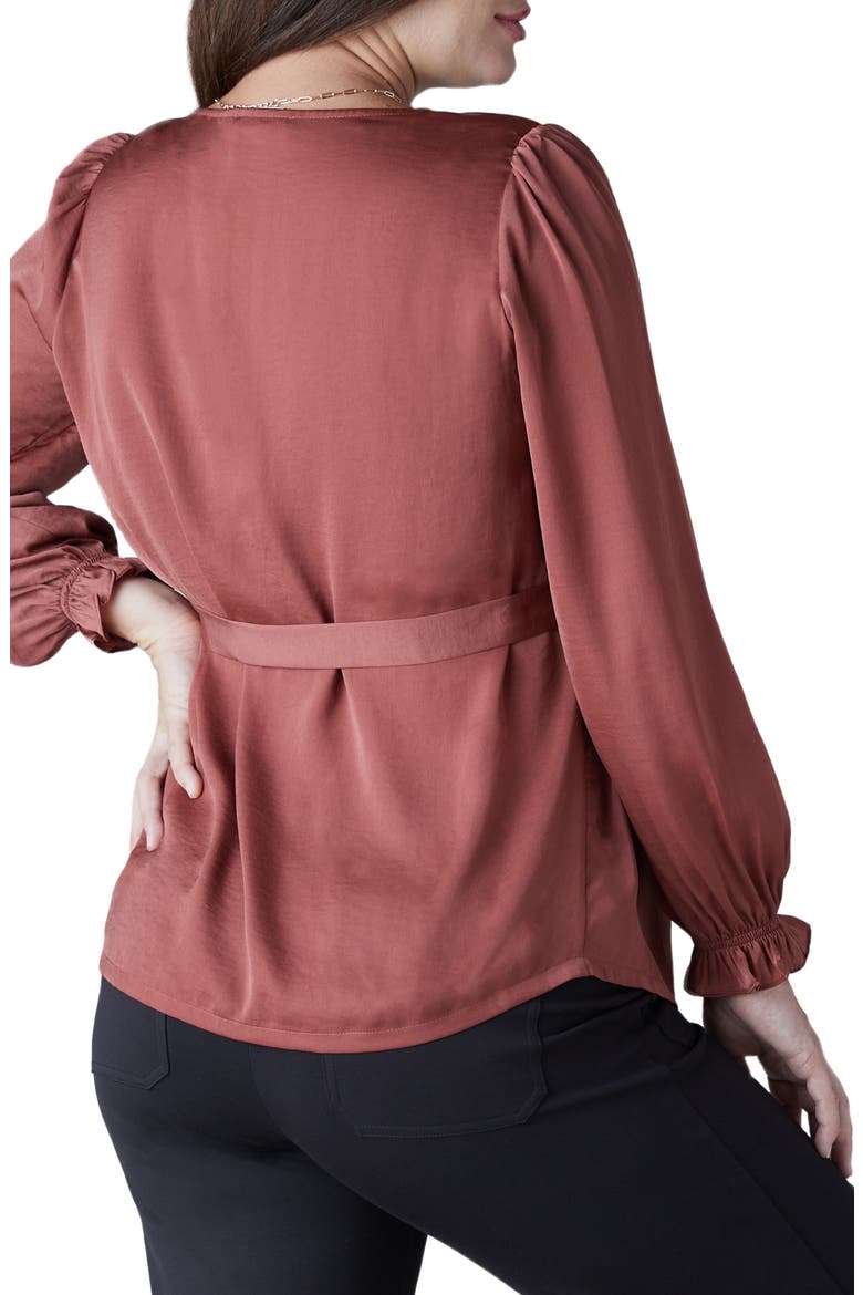 Belted Button Front Long Sleeve Maternity Blouse, Alternate, color, APPLE BUTTER