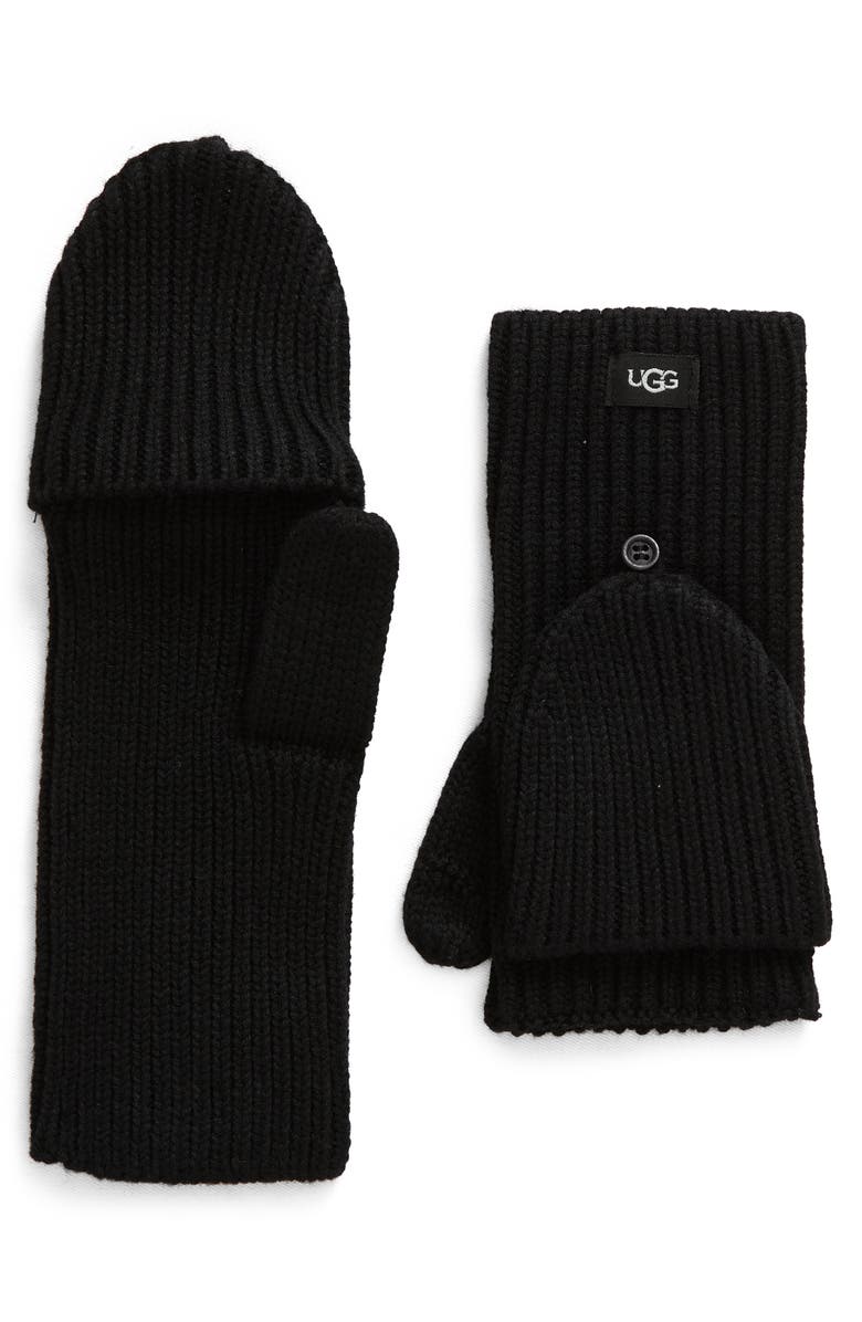 UGG<sup>®</sup> Cozy Knit Flip Top Mittens, Main, color, Black1