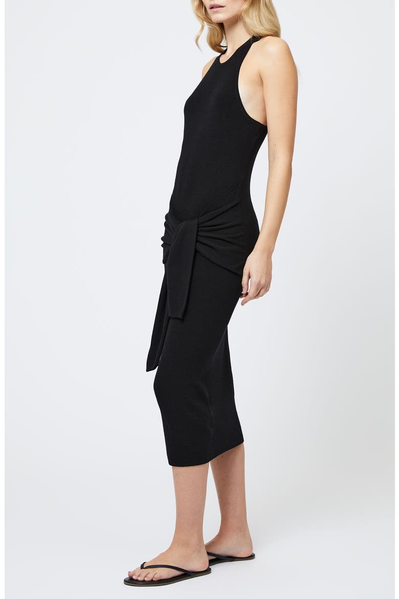 Cosysoft Tie Front Racerback Midi Dress, Alternate, color, 01-BLACK