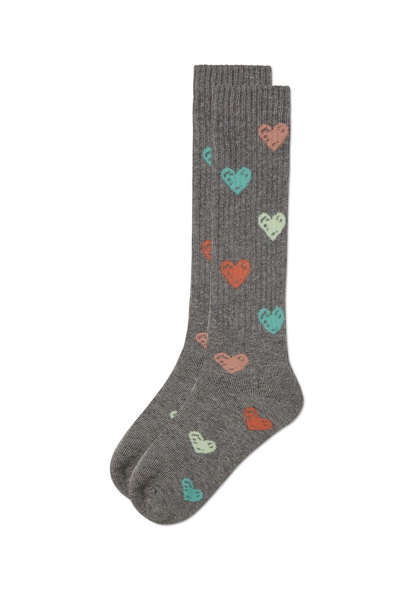 Ribbed Multi Graffiti Hearts Knee Sock, Alternate, color, Med Gray Heather