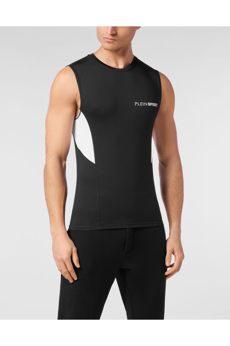 Technical Jersey T-Shirt Sleeveless Men, Main, color, black