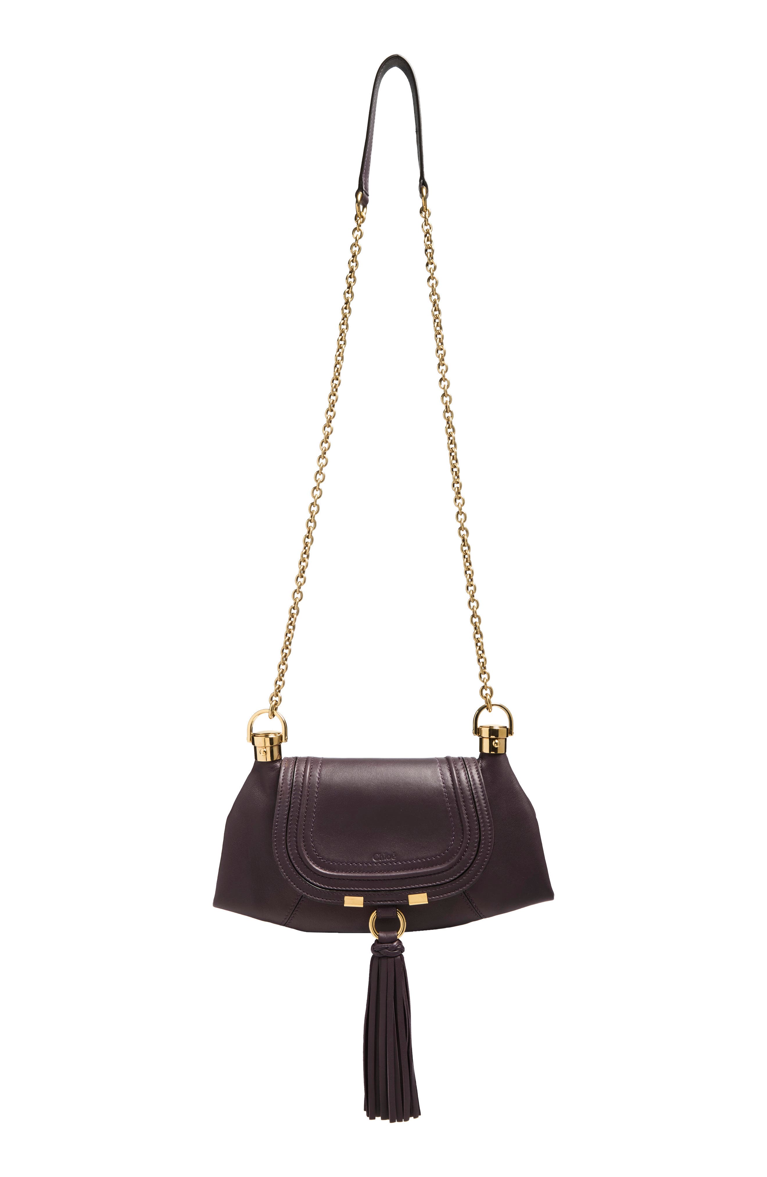 Marcie Foulard Leather Chain Crossbody Bag, Main, color, KOHL VIOLINE