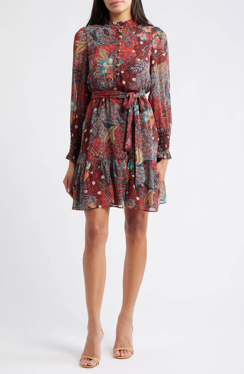 Vince Camuto Floral Long Sleeve Chiffon Fit
Flare Dress, Main, color,