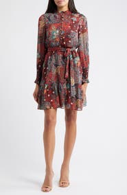 Vince Camuto Floral Long Sleeve Chiffon Fit & Flare Dress