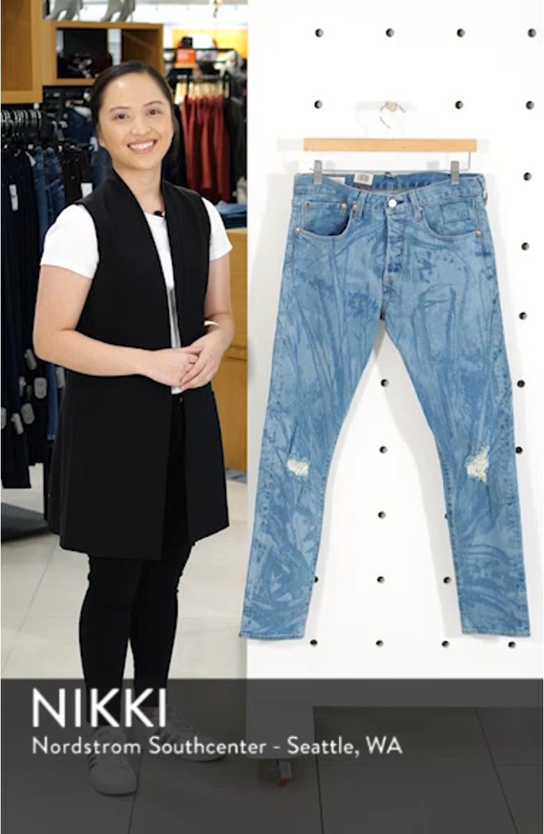x Justin Timberlake 501<sup>®</sup> Distressed Slim Taper Jeans, sales video thumbnail