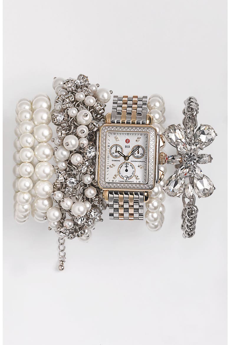 Glass Pearl Stretch Bracelets, Alternate, color, WHITE PEARL/ SILVER