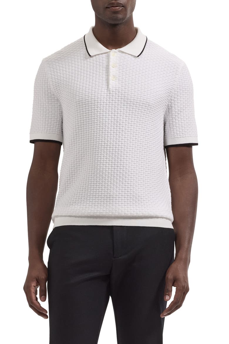 Basket Stitch Cotton Blend Polo Sweater, Main, color, WHITE