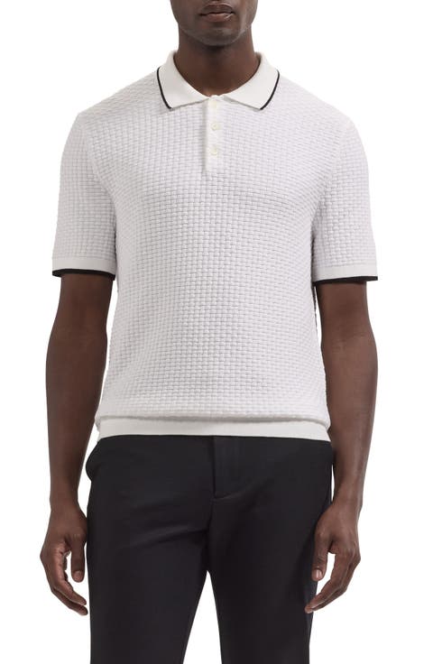 Basket Stitch Cotton Blend Polo Sweater