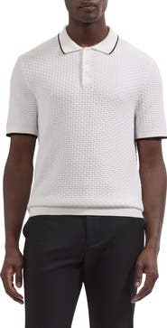 Bugatchi Basket Stitch Cotton Blend Polo Sweater