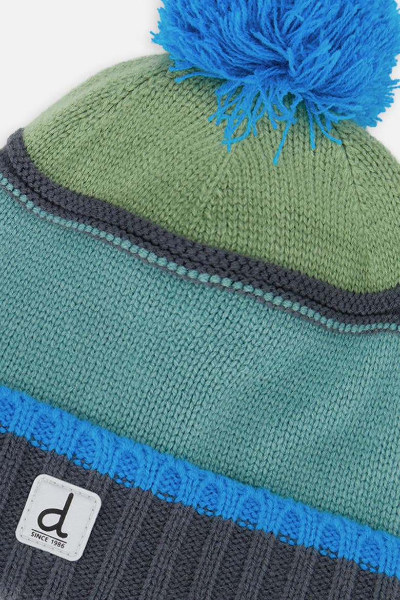 Winter Textured Stripe Fleece Lined Knit Hat with Pompom, Alternate, color, Blue and Grey Knitwear