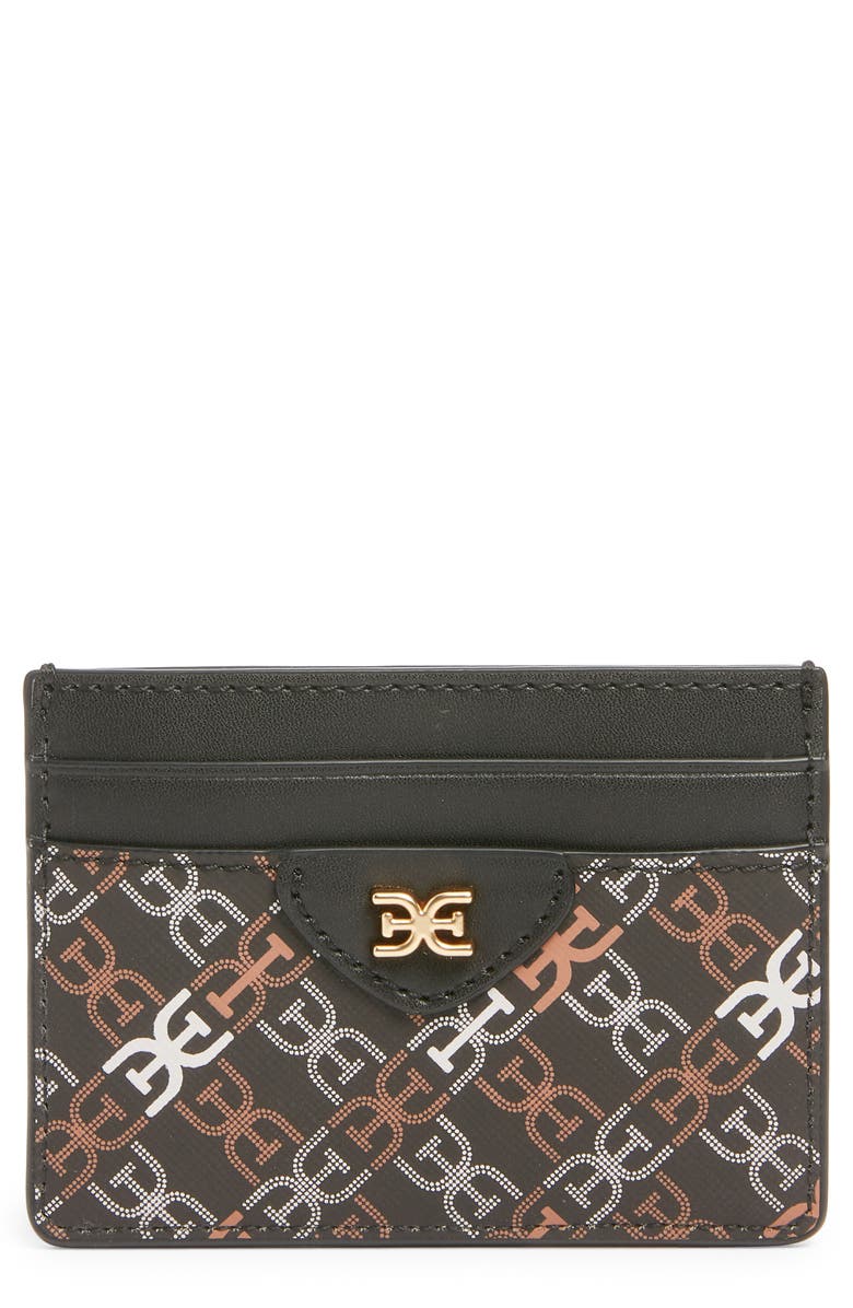 Sam Edelman Harper Monogram Faux Leather Card Case, Main, color, Black