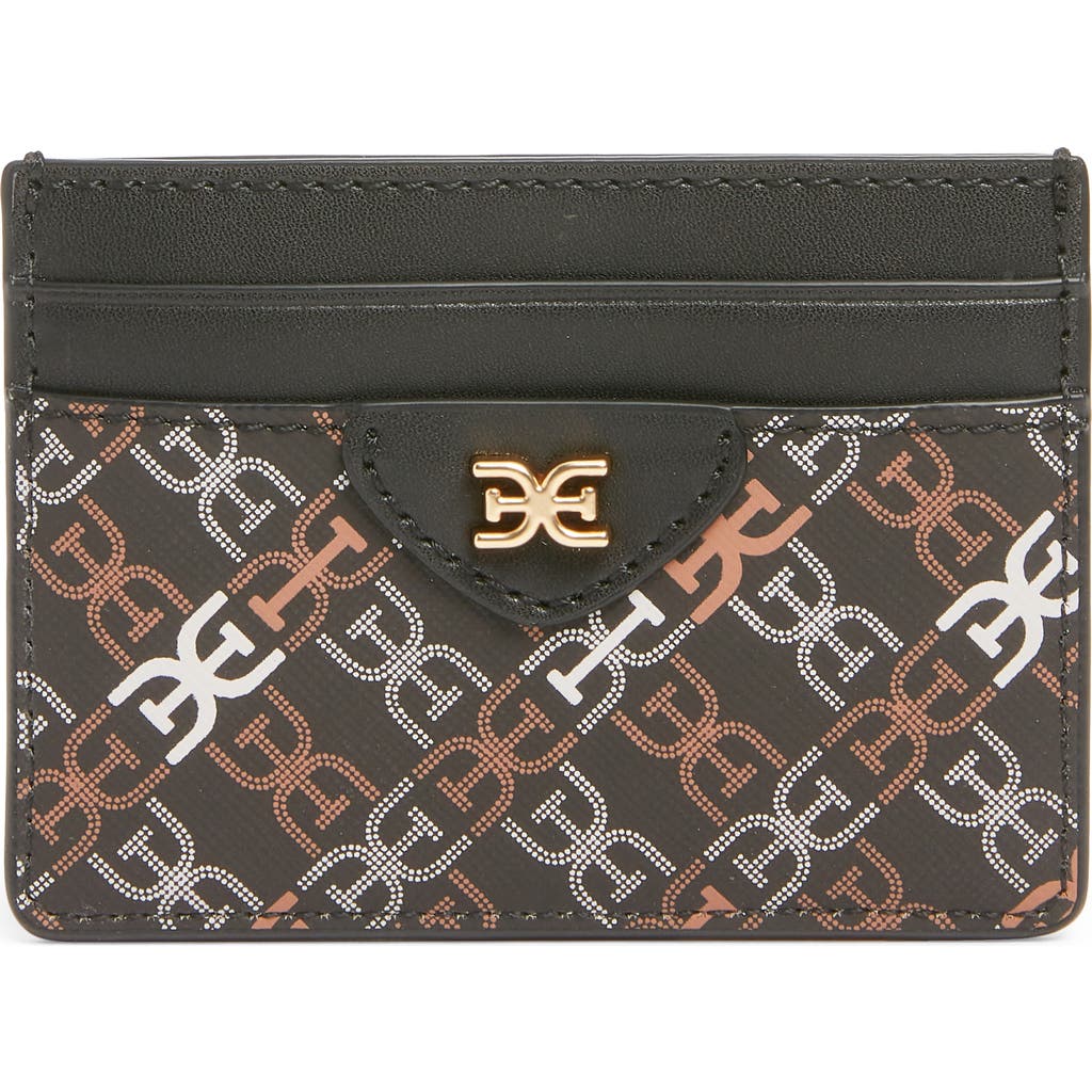 Sam Edelman Harper Monogram Faux Leather Card Case In Black